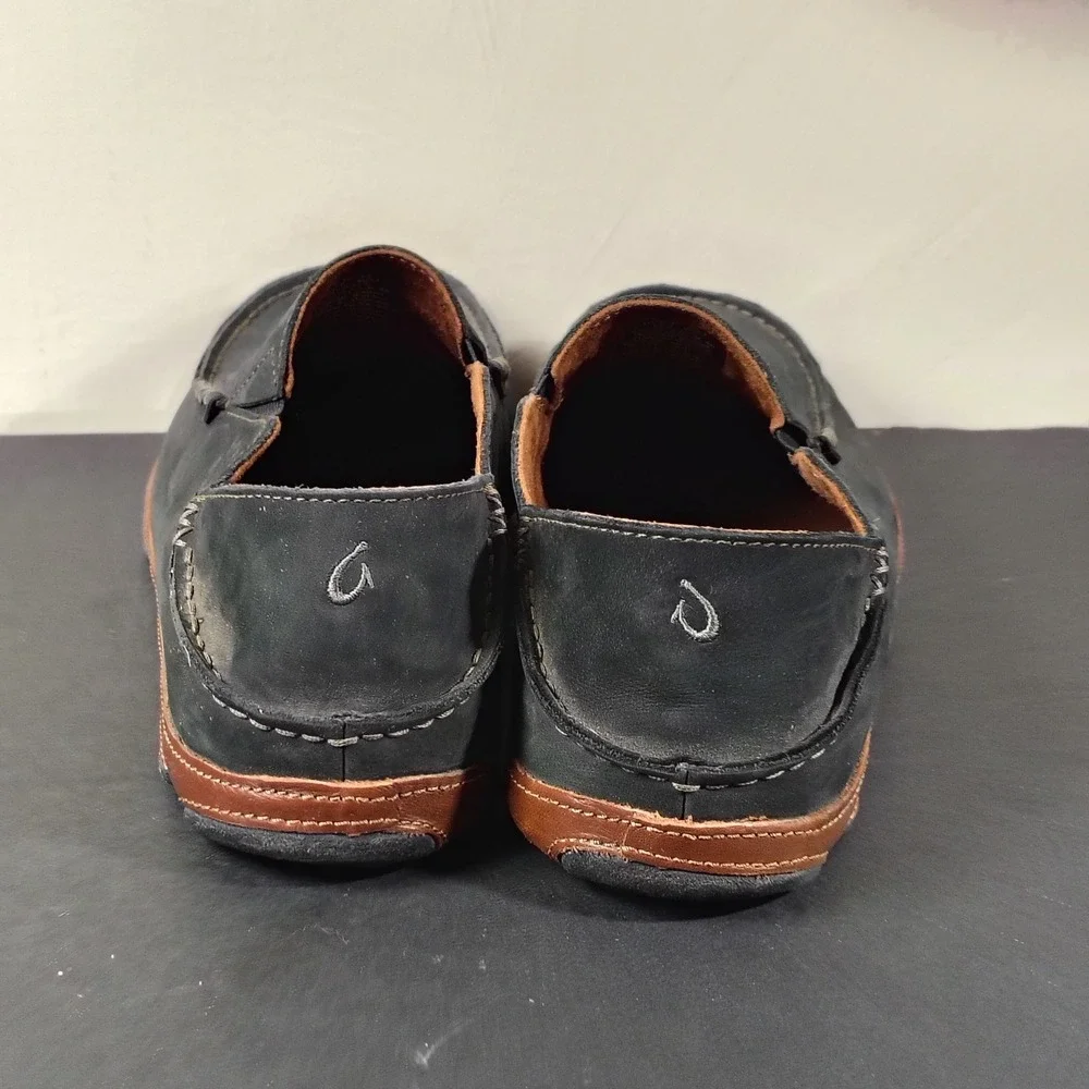 OluKai Moloa Slip On Mens Size 13 Black Toffee Leather Casual Loafer 10128-4033
